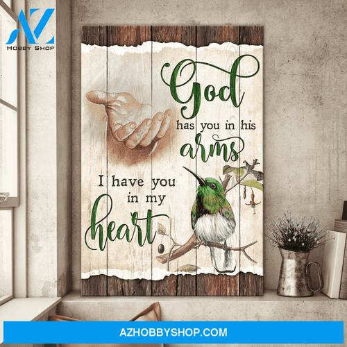 Jesus Portrait Canvas Wall Art - God Wall Art - God Has You In His Arms I Have You In My Heart - Bee Hummingbird