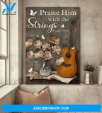 Jesus Portrait Canvas Wall Art - God Wall Art - Jesus - Guitar With Rose Vase - Praise Him With The Strings