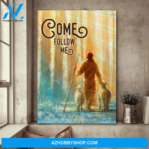 Jesus Portrait Canvas Wall Art - Jesus Wall Art - He Leadeth Me 2 - Jesus and Lambs