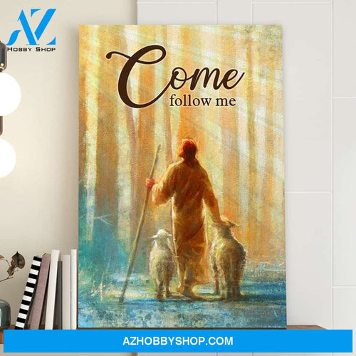 Jesus Portrait Canvas Wall Art - Jesus Wall Art - He Leadeth Me 3 - Jesus and Lambs