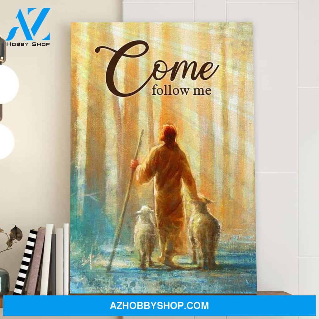 Jesus Portrait Canvas Wall Art - Jesus Wall Art - He Leadeth Me 3 - Jesus and Lambs