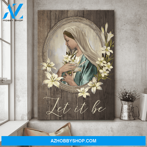 Jesus Portrait Canvas Wall Art - God Wall Art - Let It Be - Jesus, Maria With White Flower In Mirror