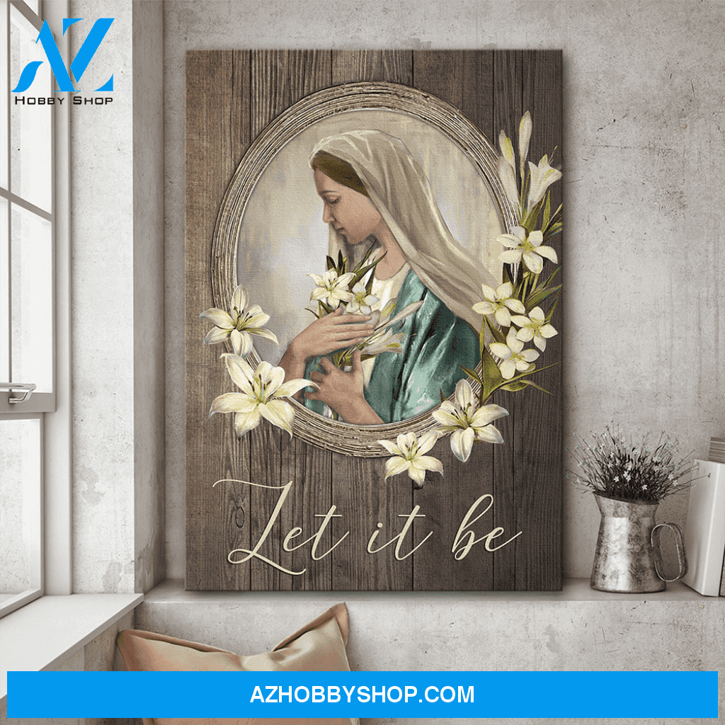 Jesus Portrait Canvas Wall Art - God Wall Art - Let It Be - Jesus, Maria With White Flower In Mirror