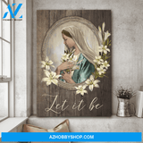 Jesus Portrait Canvas Wall Art - God Wall Art - Let It Be - Jesus, Maria With White Flower In Mirror