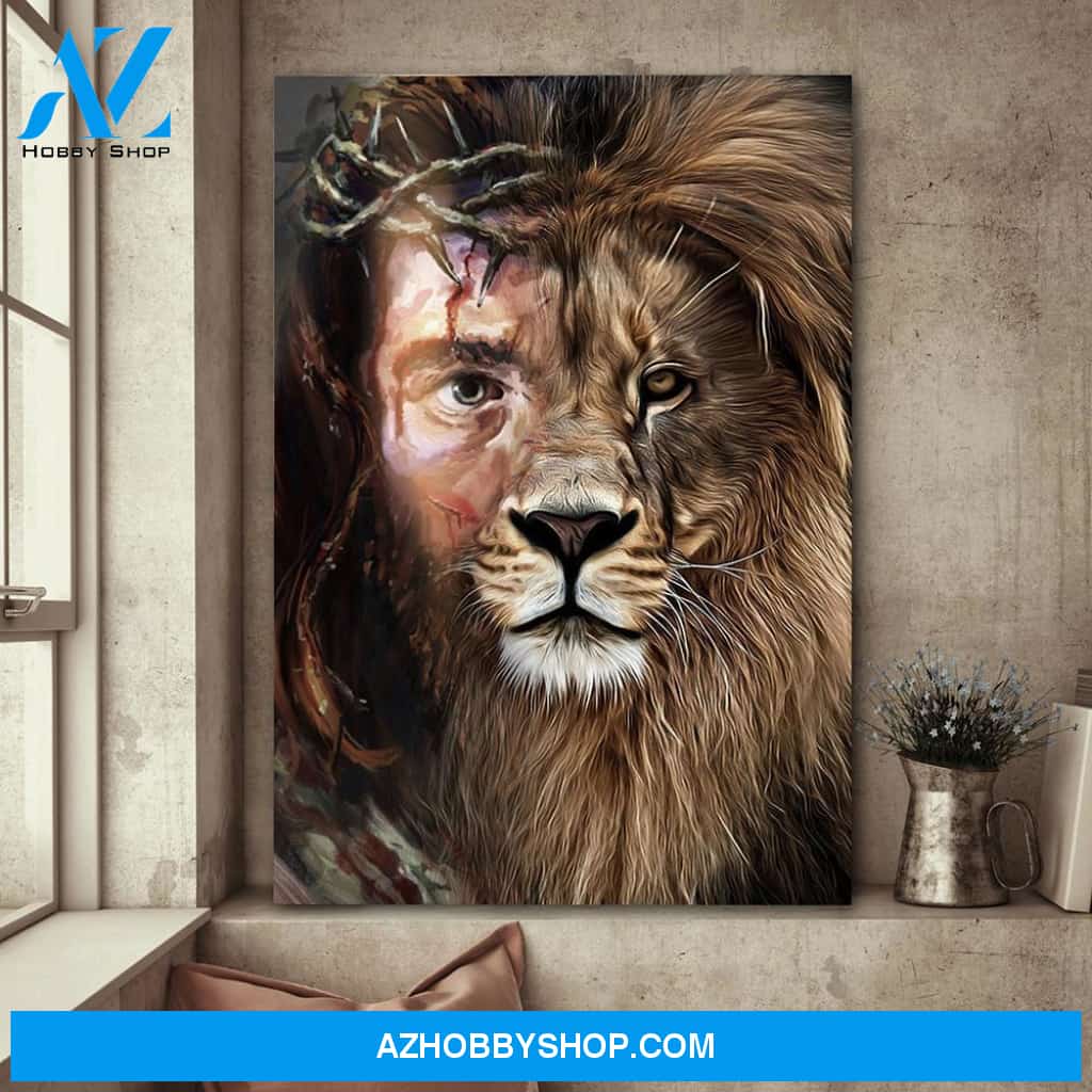 Jesus Portrait Canvas Wall Art - God Wall Art - Lion Of Judah - Jesus & Lion