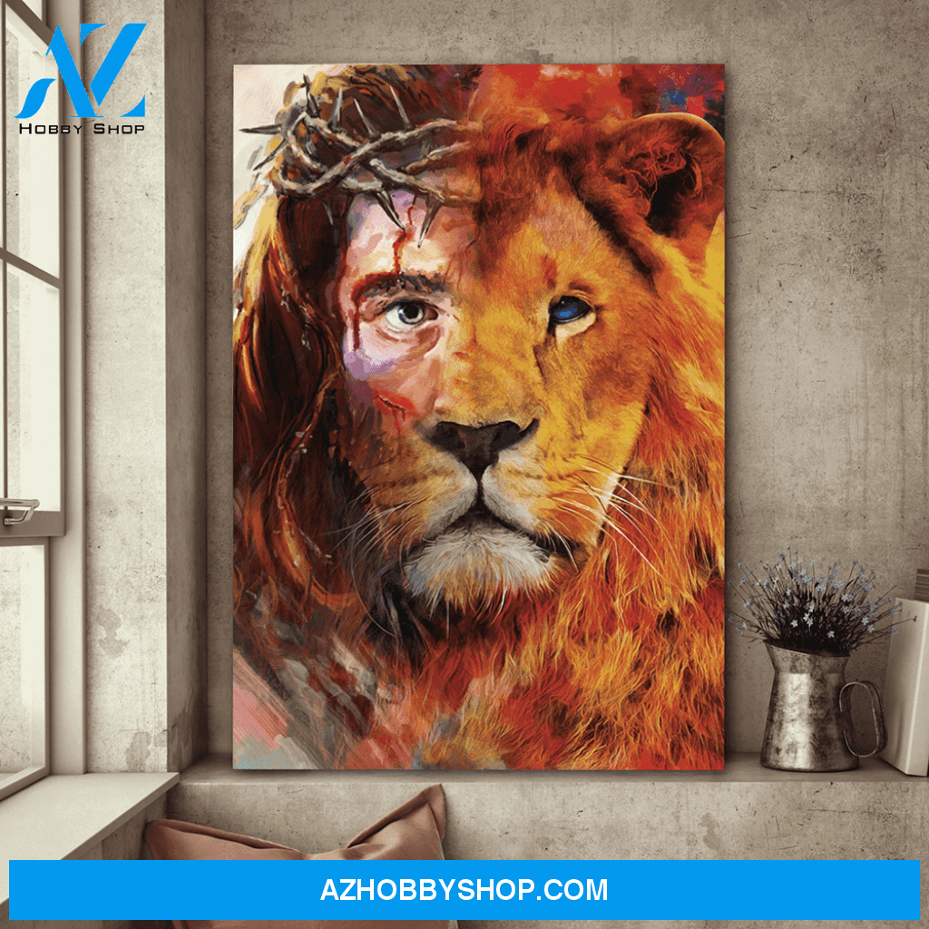 Jesus Portrait Canvas Wall Art - God Wall Art - Lion Of Judah - Jesus And Lion