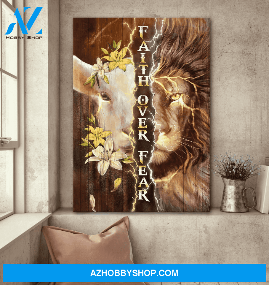 Jesus Portrait Canvas Wall Art - God Wall Art - Lion Of Judah And Lamb Of God, Faith Over Fear