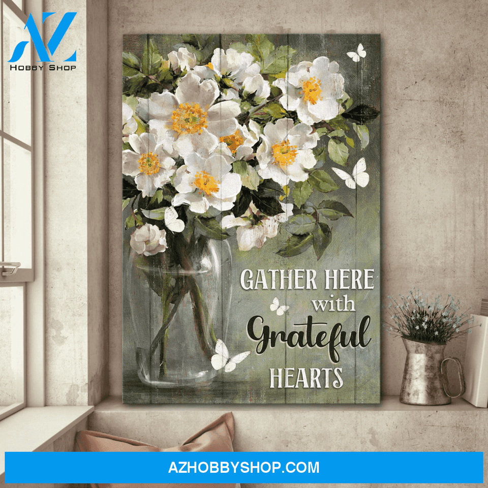 Jesus Portrait Canvas Wall Art - God Wall Art - Jesus - Magnolias Flower - Gather Here With Grateful Hearts