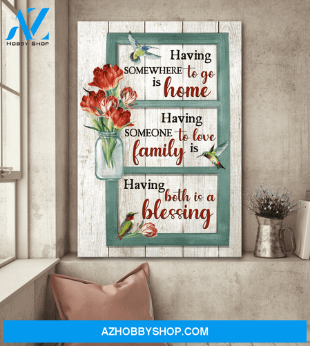 Jesus Portrait Canvas Wall Art - God Wall Art - Jesus - Red Tulip And Hummingbird - Having Somewhere To Go Is Home