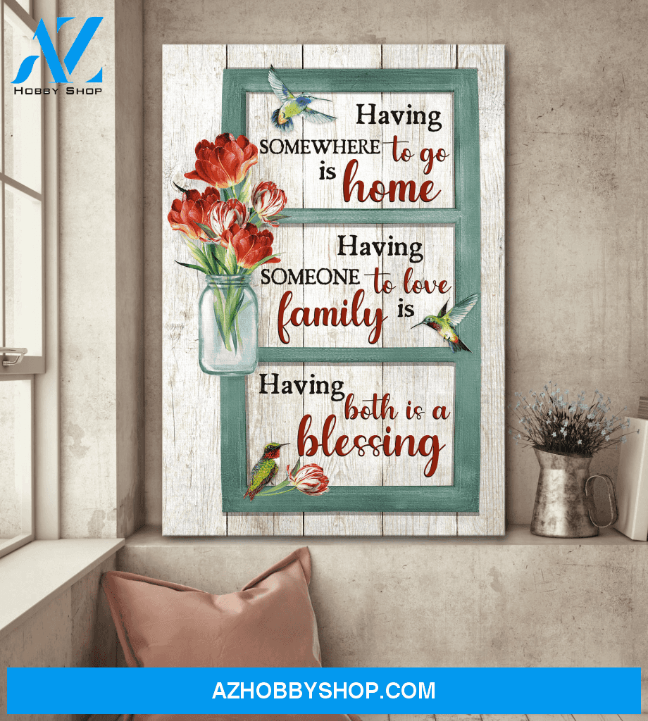 Jesus Portrait Canvas Wall Art - God Wall Art - Jesus - Red Tulip And Hummingbird - Having Somewhere To Go Is Home