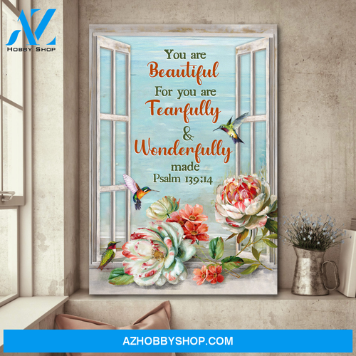 Jesus Portrait Canvas Wall Art - God Wall Art - Jesus - Rose And Hummingbird - You Are Beautiful For You Are Fearfully