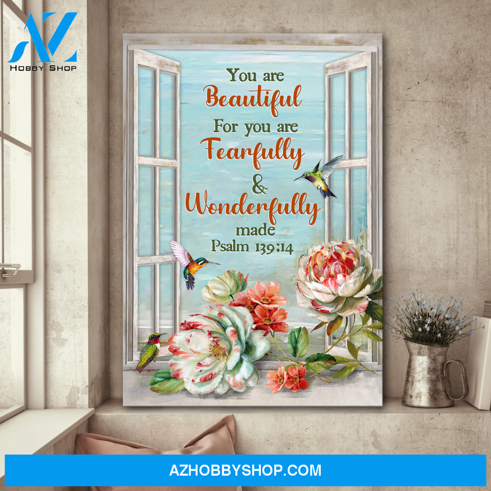 Jesus Portrait Canvas Wall Art - God Wall Art - Jesus - Rose And Hummingbird - You Are Beautiful For You Are Fearfully