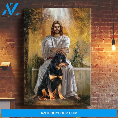Jesus Portrait Canvas Wall Art - God Wall Art - Jesus - Rottweiler Under The Care Of God