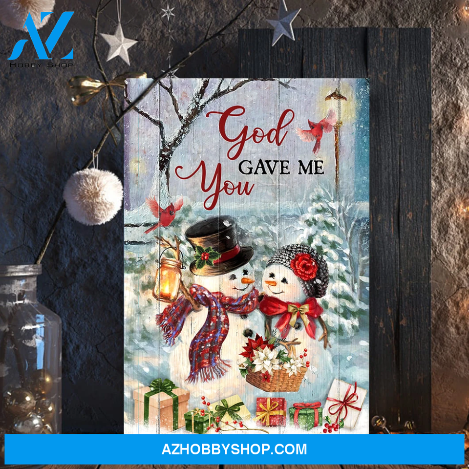 Jesus Portrait Canvas Wall Art - God Wall Art - Jesus - Snowman Couple For Christmas - God Gave Me You