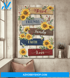 Jesus Portrait Canvas Wall Art - God Wall Art - Jesus - Sunflower And Hummingbird - Blessed, Friends, Family, Faith, Love