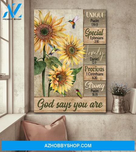 Jesus Portrait Canvas Wall Art - God Wall Art - Jesus - Sunflower, Hummingbird - God Says You Are Unique, Special