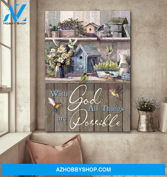Jesus Portrait Canvas Wall Art - God Wall Art - Vintage Kitchen, With God All Things Are Possible