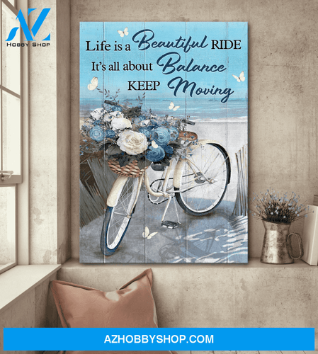 Jesus Portrait Canvas Wall Art - God Wall Art - Jesus - White Bicycle On The Beach - Life Is A Beautiful Ride