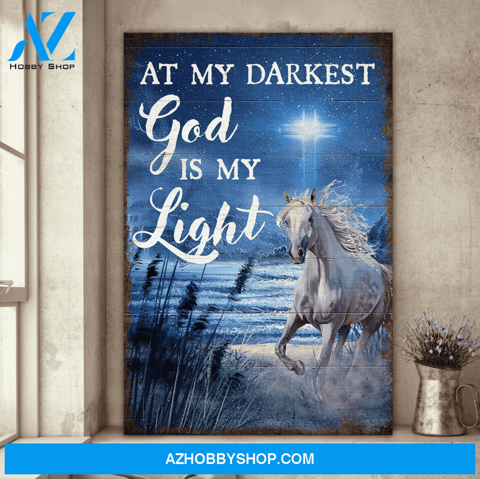 Jesus Portrait Canvas Wall Art - God Wall Art - Jesus - White Horse - At My Darkest, God Is My Light