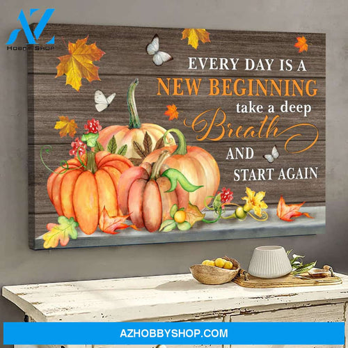 Jesus - Pumpkin - Every day is a new beginning - Landscape Canvas Prints, Wall Art