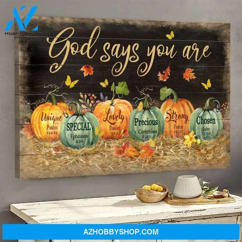 Jesus - Pumpkin on black background - God says you are - Landscape Canvas Prints, Wall Art
