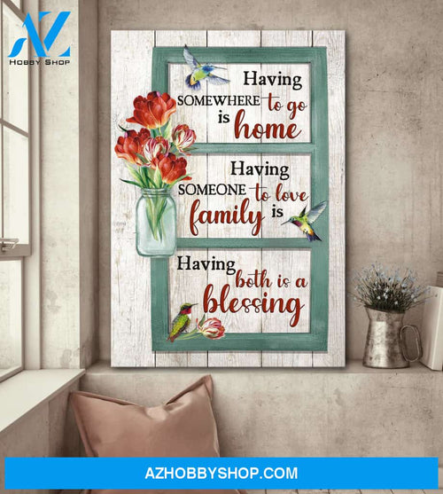 Jesus - Red tulip and hummingbird - Having somewhere to go is home - Portrait Canvas Prints, Wall Art