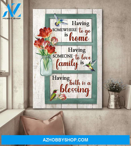 Jesus - Red tulip and hummingbird - Having somewhere to go is home - Portrait Canvas Prints, Wall Art