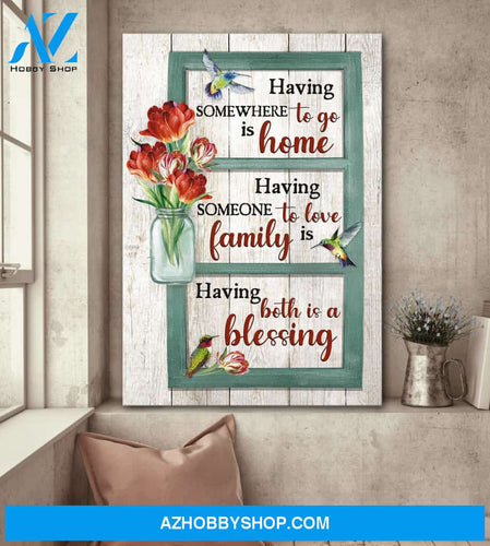 Jesus - Red tulip and hummingbird - Having somewhere to go is home - Portrait Canvas Prints, Wall Art