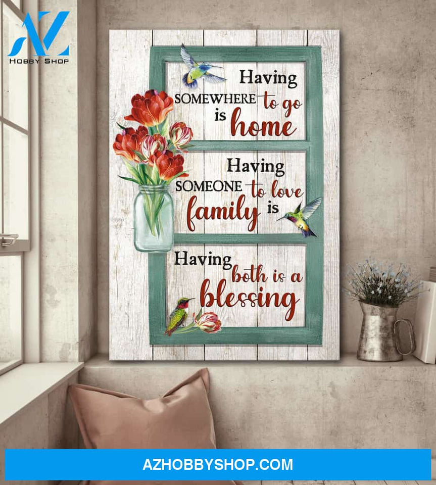 Jesus - Red tulip and hummingbird - Having somewhere to go is home - Portrait Canvas Prints, Wall Art