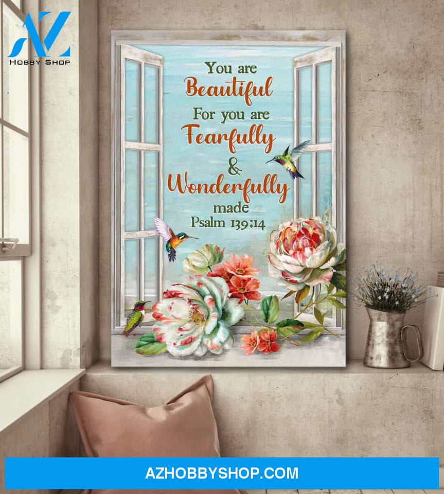 Jesus - Rose and hummingbird - You are beautiful for you are fearfully - Portrait Canvas Prints, Wall Art