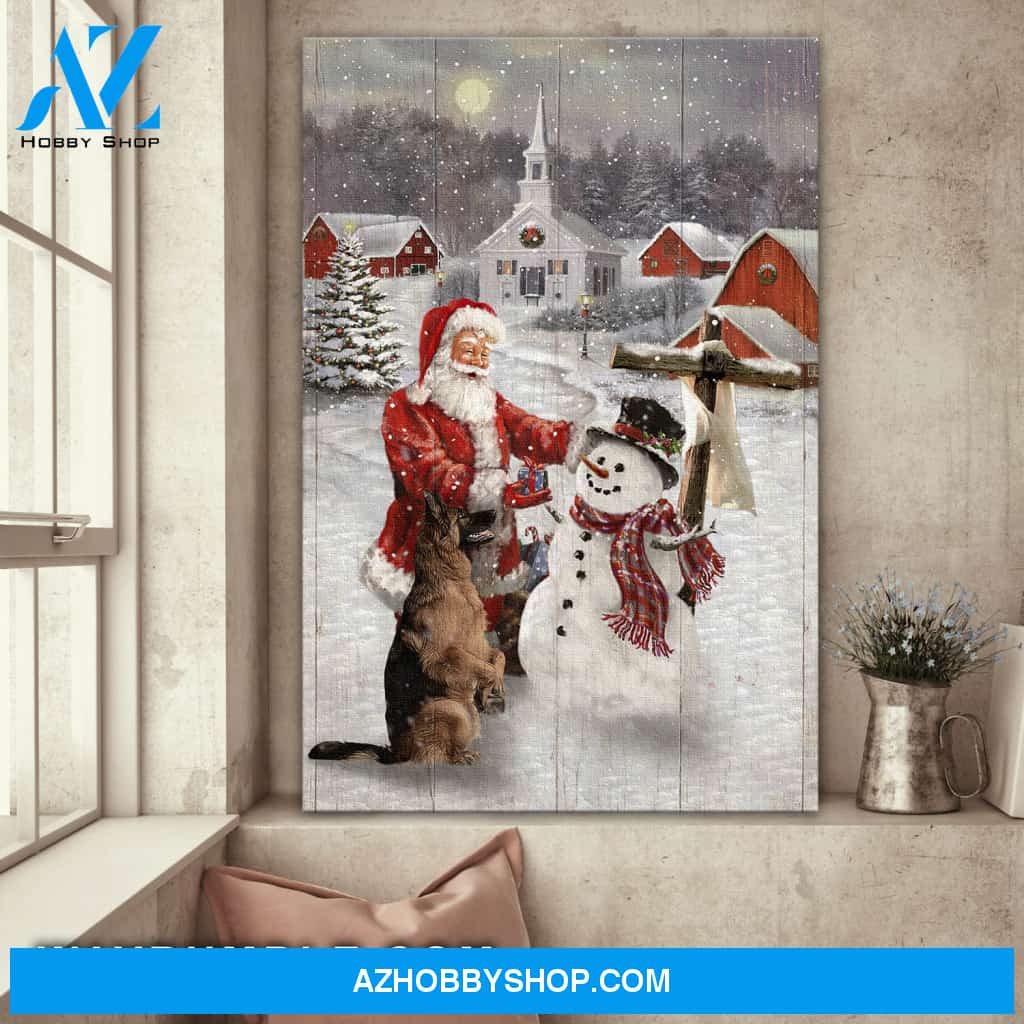 Jesus - Santa giving gift with German Shepherd - Portrait Canvas Prints, Wall Art