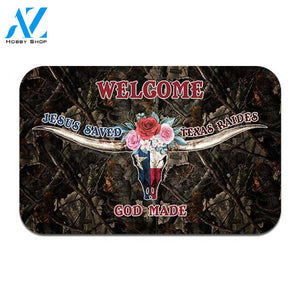 Jesus Saved Texas Raises God Made Doormat | Welcome Mat | House Warming Gift