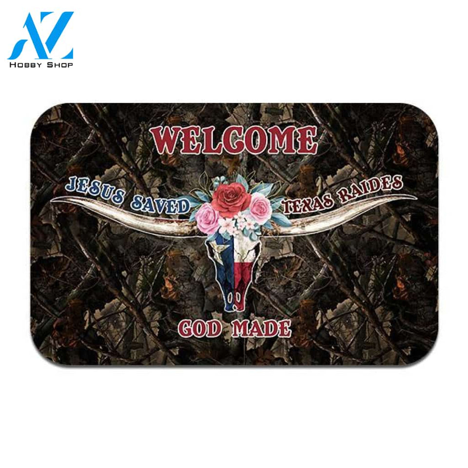 Jesus Saved Texas Raises God Made Doormat | Welcome Mat | House Warming Gift