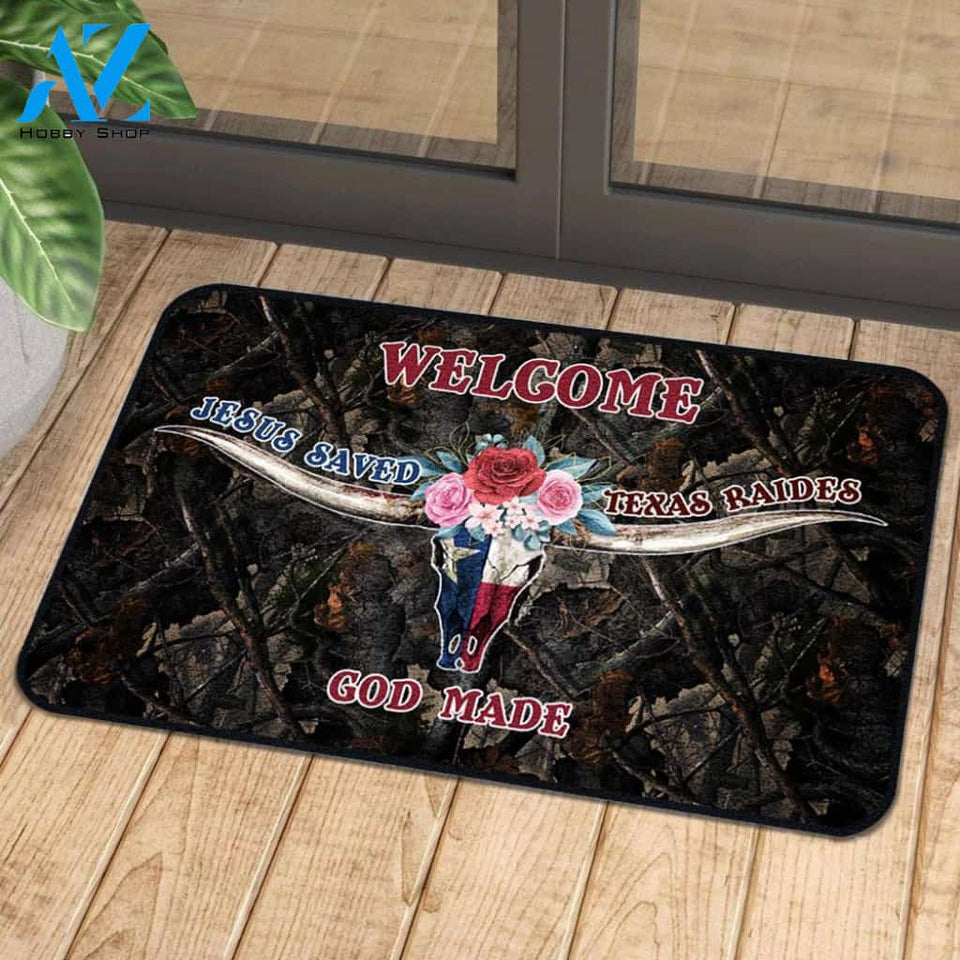Jesus Saved Texas Raises God Made Doormat | Welcome Mat | House Warming Gift