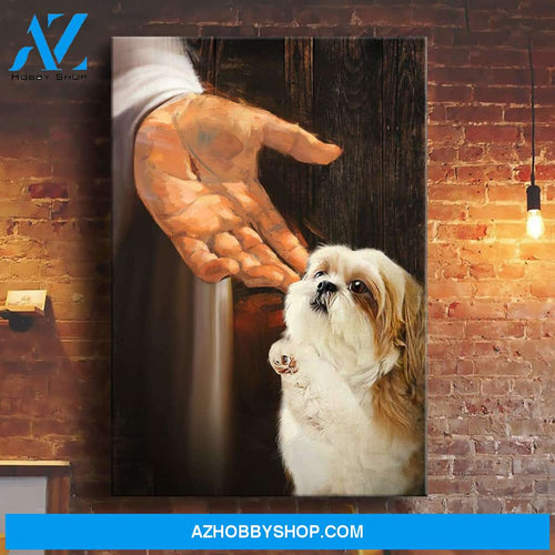 Jesus - Shih Tzu In the hand of God - Portrait Canvas Prints, Wall Art
