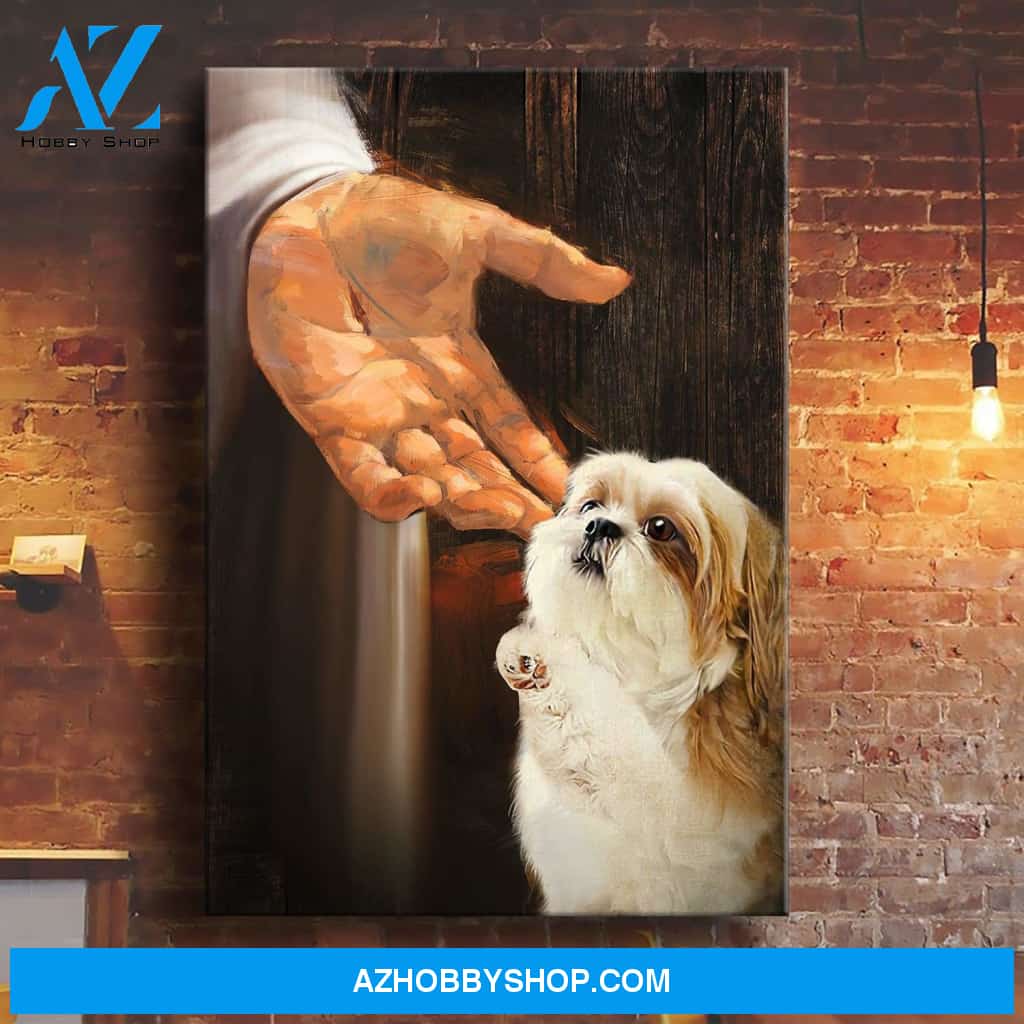 Jesus - Shih Tzu In the hand of God - Portrait Canvas Prints, Wall Art