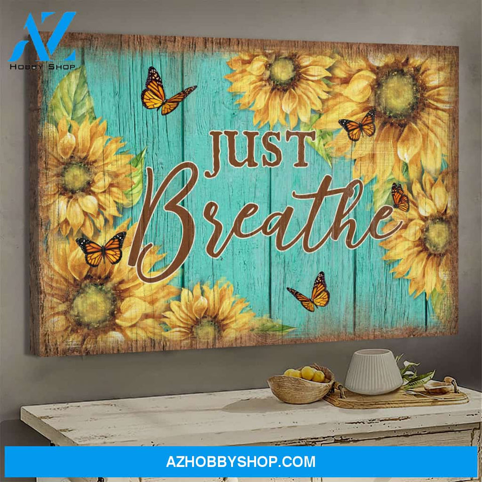 Jesus - Sunflower and butterfly - Just breath - Landscape Canvas Prints, Wall Art
