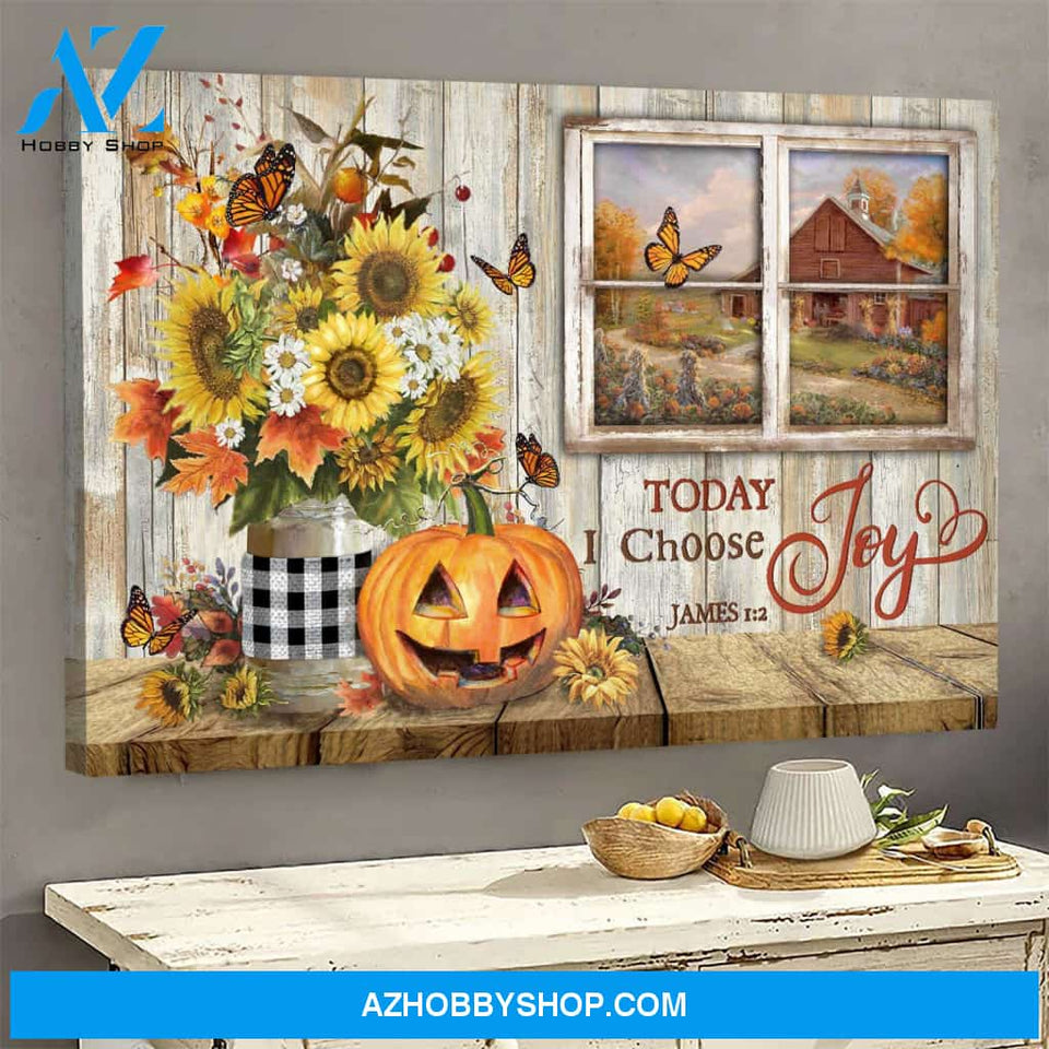 Jesus - Sunflower and halloween pumpkin - Today I choose joy Landscape Canvas Prints, Wall Art