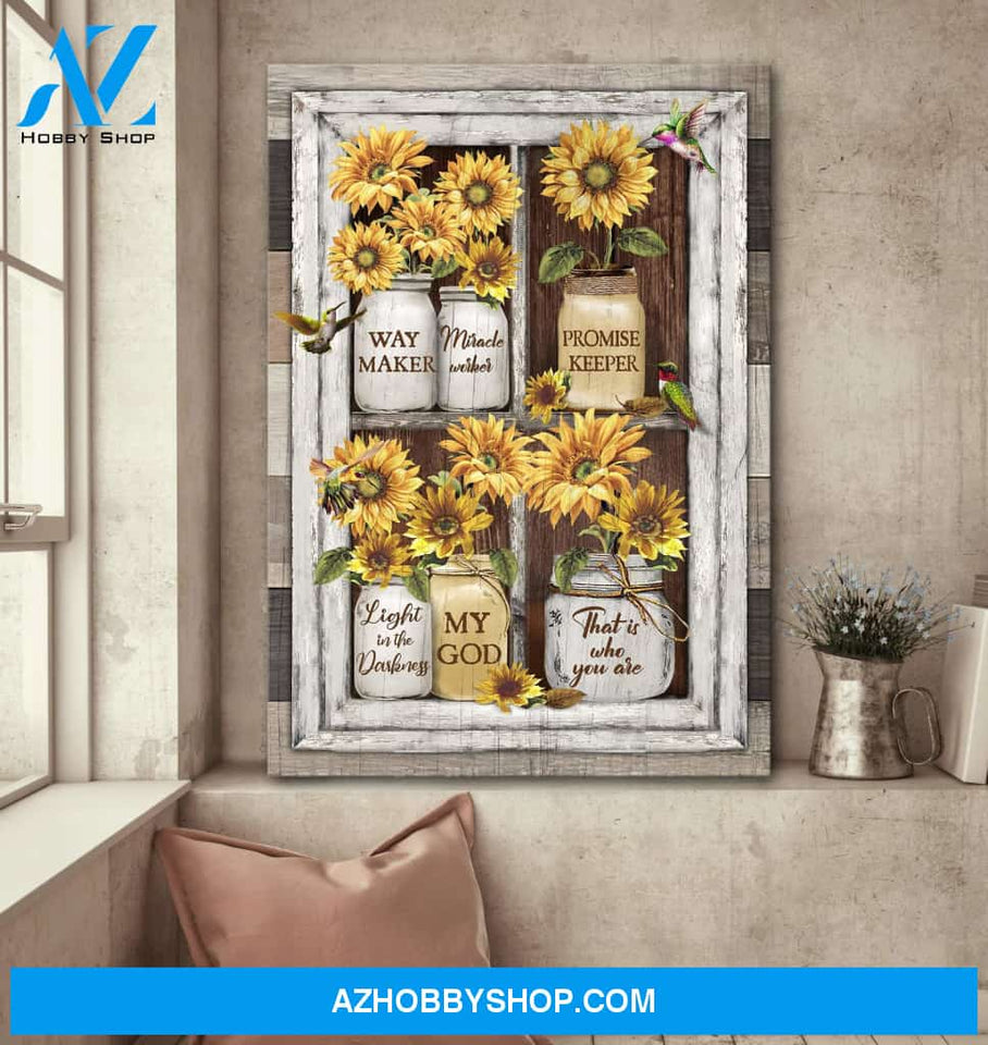 Jesus - Sunflower and hummingbird - My God is the light in the darkness - Portrait Canvas Prints, Wall Art
