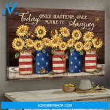 Jesus - Sunflower and US Flag Jars - Today only happens once - Landscape Canvas Prints, Wall Art