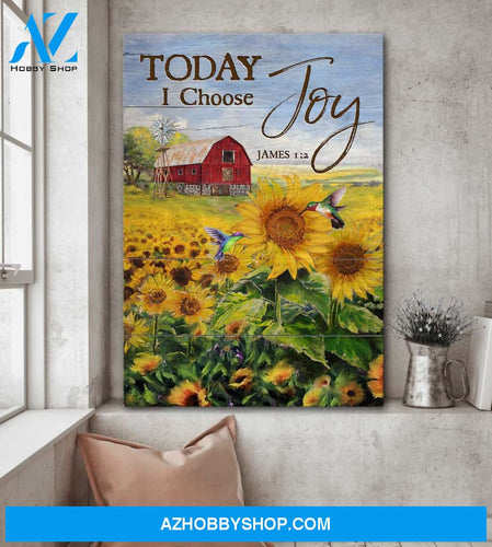 Jesus - Sunflower field with hummingbird - Today I choose joy - Portrait Canvas Prints, Wall Art