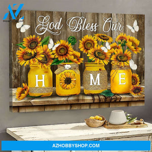 Jesus - Sunflower - God bless our home - Landscape Canvas Prints, Wall Art