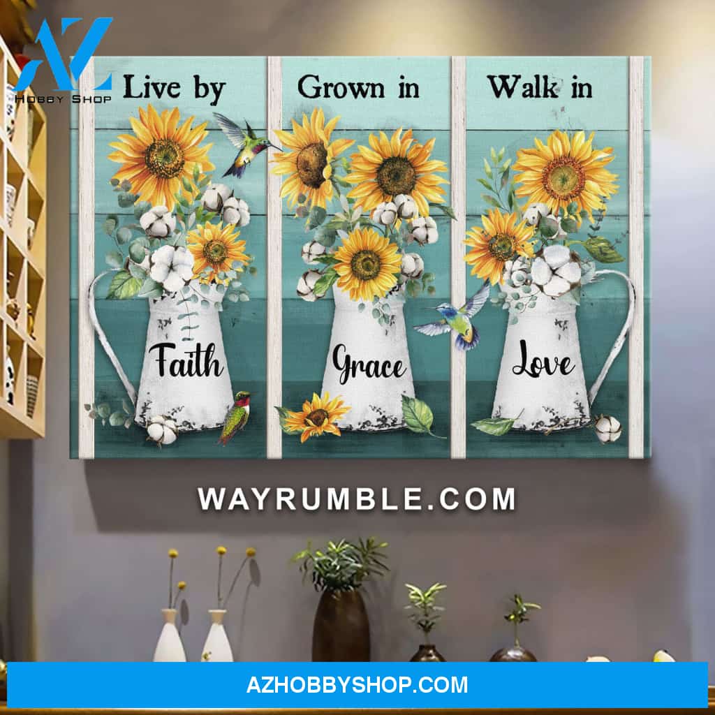 Jesus - Sunflower in vase - Live by faith grown in grace - Landscape Canvas Prints - Wall Art