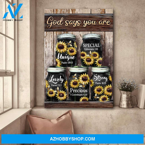 Jesus - Sunflower Jars - God says you are - Portrait Canvas Prints, Wall Art