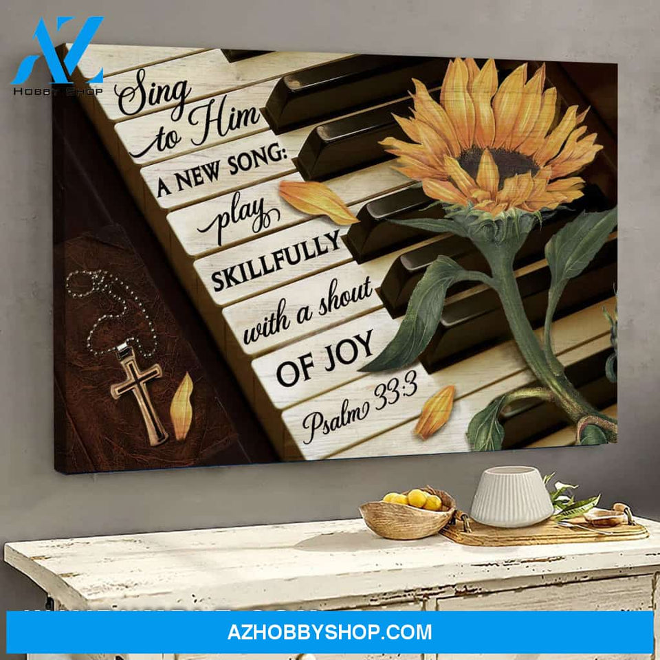 Jesus - Sunflower on piano - Sing to him a new song - Landscape Canvas Prints, Wall Art