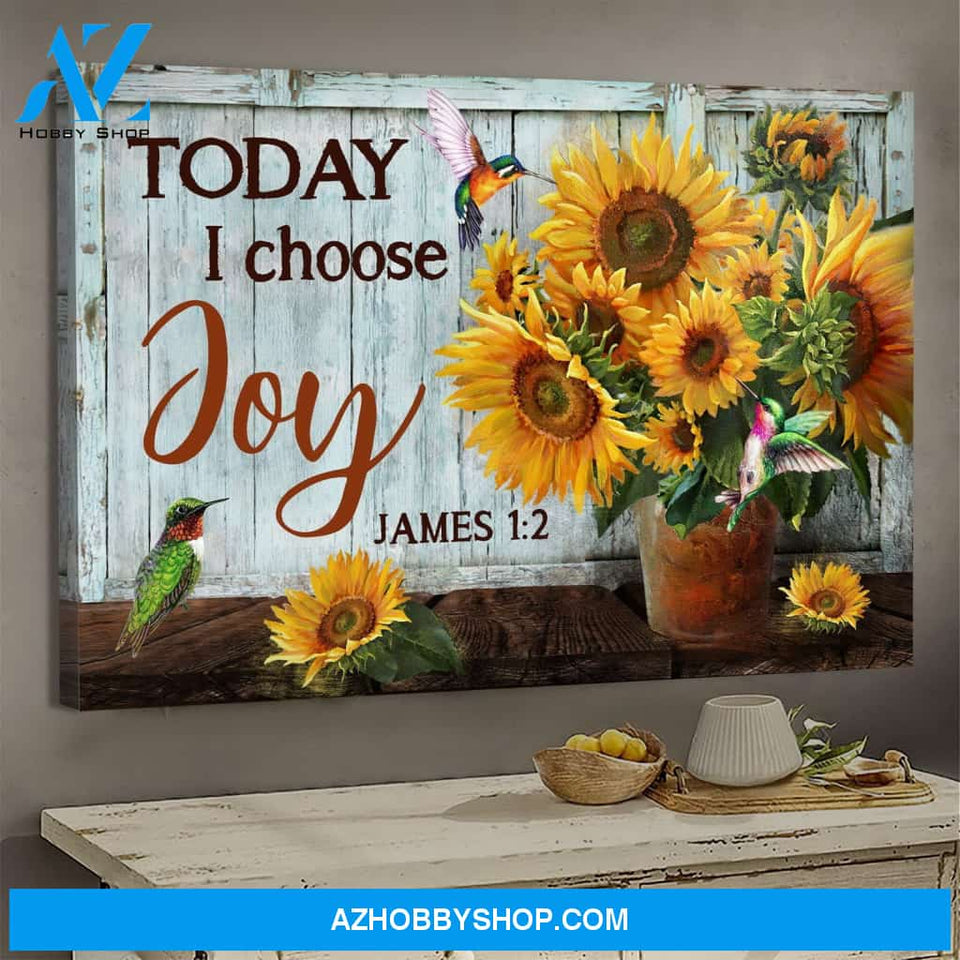 Jesus - Sunflower pot - Today I choose joy - Landscape Canvas Print - Wall Art