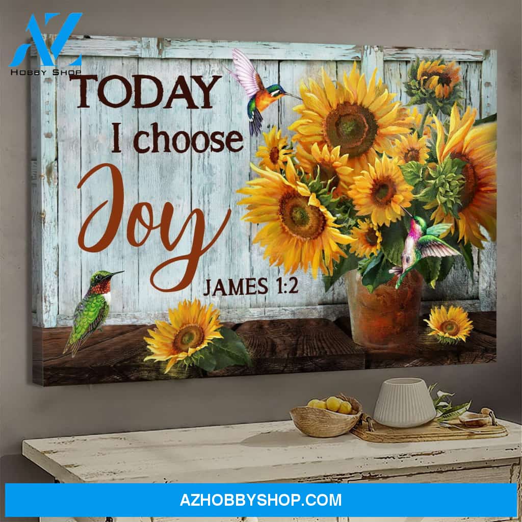 Jesus - Sunflower pot - Today I choose joy - Landscape Canvas Print - Wall Art