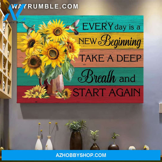 Jesus - Sunflower vase - Every day is a new beginning - Landscape Canvas Prints, Wall Art