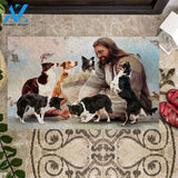 Jesus Surrounded By Border Collies Doormat