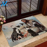 Jesus Surrounded By Boston Terriers Doormat